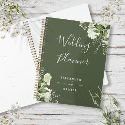 Elegant Floral Greenery Olive Green Wedding Planner