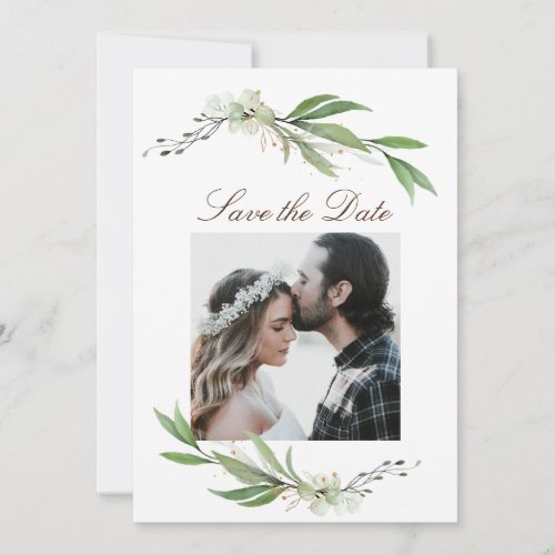 Elegant Floral Greenery Photograph Wedding Save The Date
