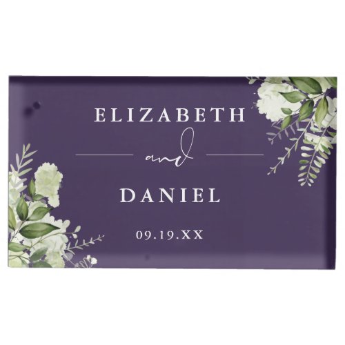 Elegant Floral Greenery Purple Wedding Place Card Holder
