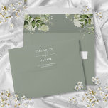 Elegant Floral Greenery Sage Green Return Address Envelope<br><div class="desc">Featuring pretty floral greenery on the inside of the envelope,  this elegant return address envelope can be personalized with your names and address details in chic white lettering on a sage green background. Designed by Thisisnotme©</div>