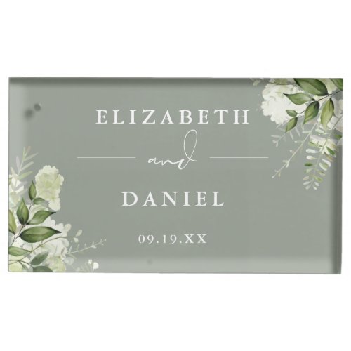 Elegant Floral Greenery Sage Green Wedding Place Card Holder