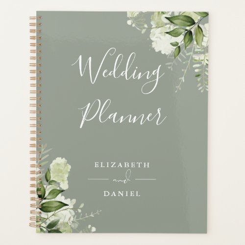 Elegant Floral Greenery Sage Green Wedding Planner