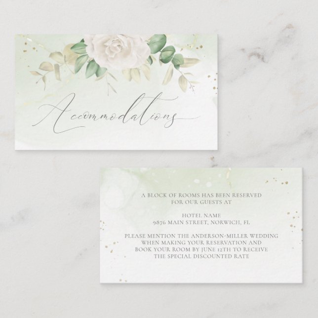 Elegant Floral Greenery Wedding Accommodations Enclosure Card (Front/Back)