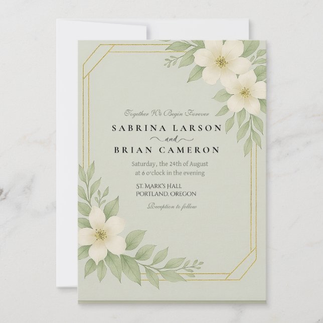 Elegant Floral Greenery Wedding Invitation Card   (Front)