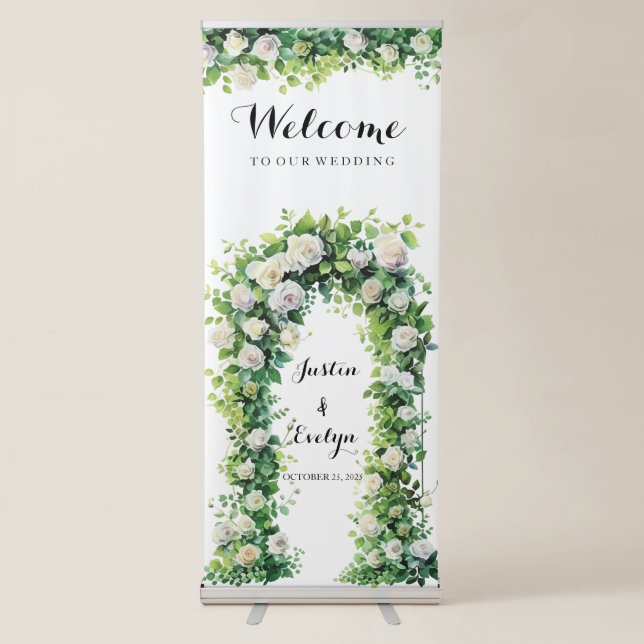 Elegant Floral Greenery Wedding Retractable Banner (Front)