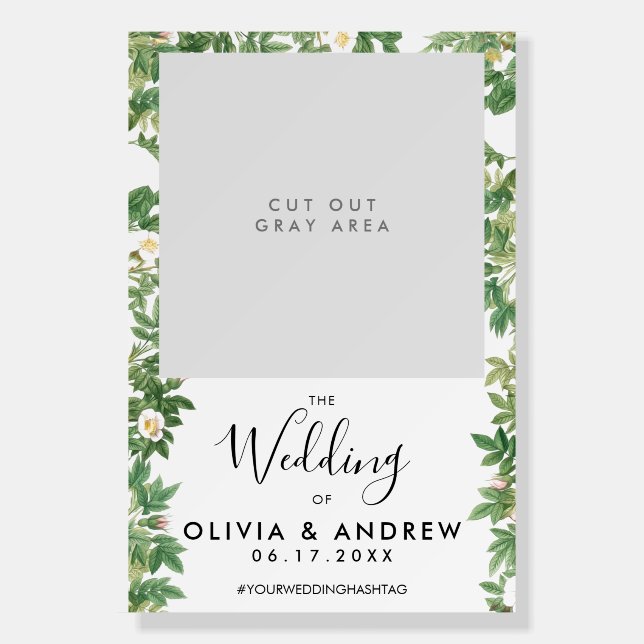 Elegant Floral Greenery Wedding Selfie Photo Frame Foam Board (Front)