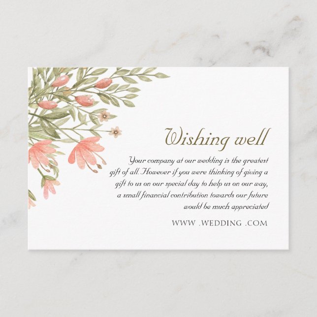 Elegant Floral Greenery Wedding Wishing Well Enclosure Card (Front)
