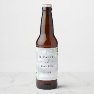 Elegant Floral Greenery Winter Wedding Beer Bottle Label