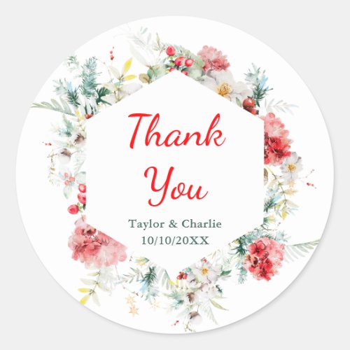 Elegant Floral Greenery Winter Wedding Classic Round Sticker