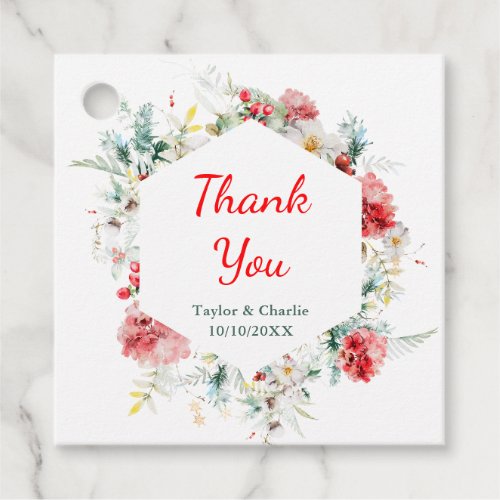 Elegant Floral Greenery Winter Wedding Favor Tags