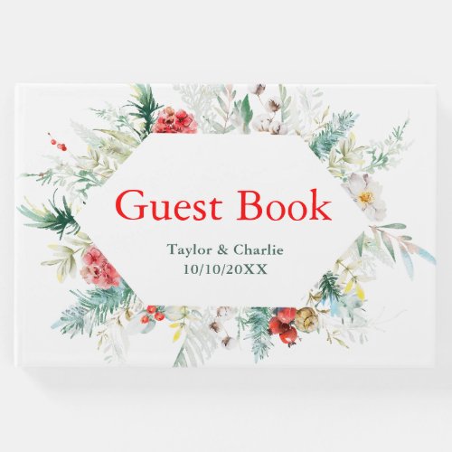 Elegant Floral Greenery Winter Wedding Guest Book