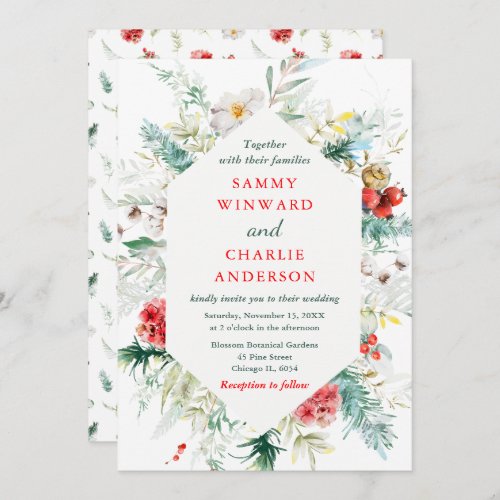 Elegant Floral Greenery Winter Wedding Invitation