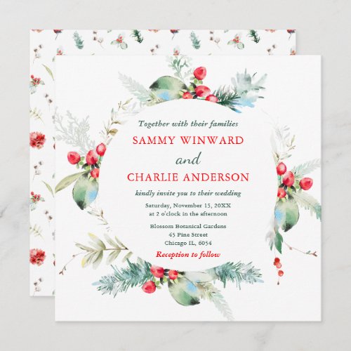 Elegant Floral Greenery Winter Wedding Invitation