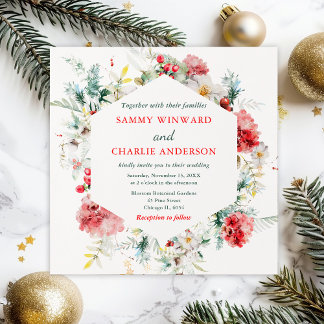 Elegant Floral Greenery Winter Wedding Invitation
