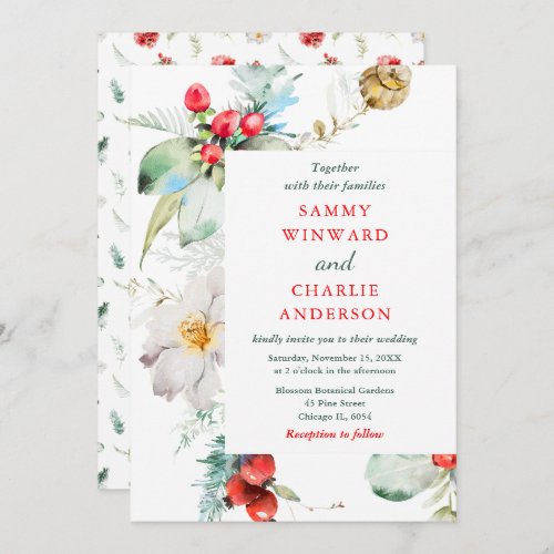 Elegant Floral Greenery Winter Wedding Invitation