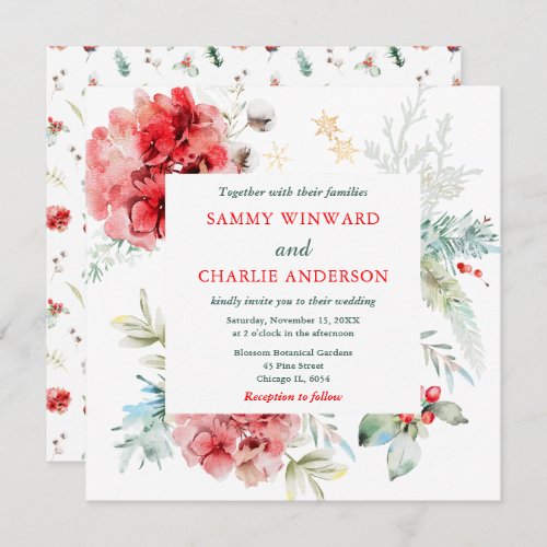 Elegant Floral Greenery Winter Wedding Invitation