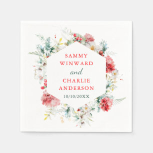 Elegant Floral Greenery Winter Wedding Napkins
