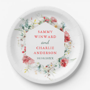 Elegant Floral Greenery Winter Wedding Paper Plates