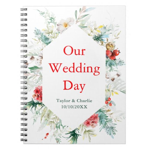 Elegant Floral Greenery Winter Wedding Planner Notebook