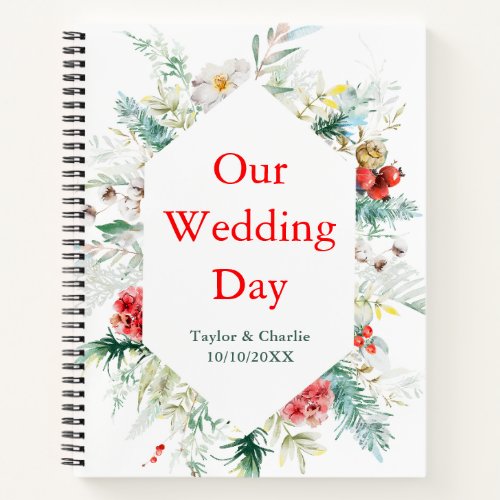 Elegant Floral Greenery Winter Wedding Planner Notebook