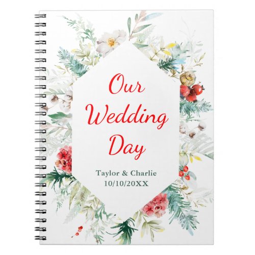 Elegant Floral Greenery Winter Wedding Planner Notebook