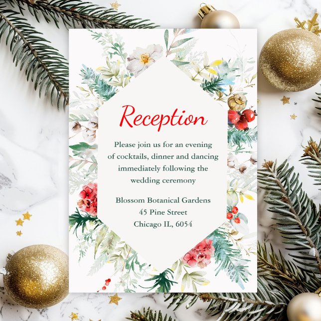 Elegant Floral Greenery Winter Wedding Reception Enclosure Card (Creator Uploaded)