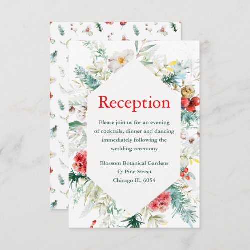Elegant Floral Greenery Winter Wedding Reception Enclosure Card