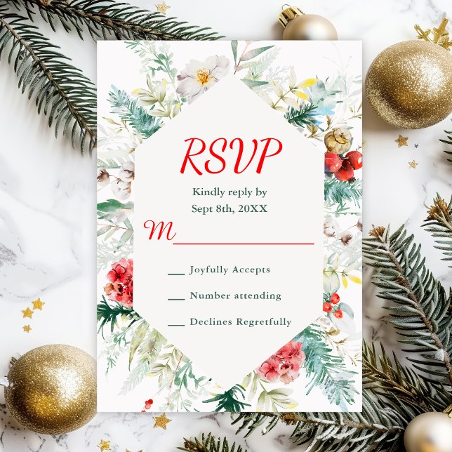 Elegant Floral Greenery Winter Wedding RSVP Card (Creator Uploaded)