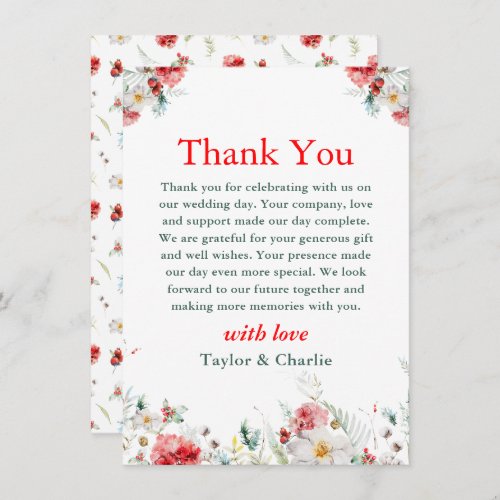 Elegant Floral Greenery Winter Wedding Thank You Card