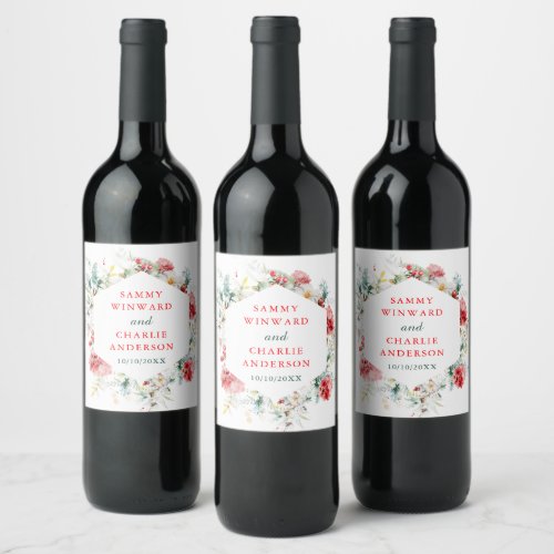 Elegant Floral Greenery Winter Wedding Wine Label