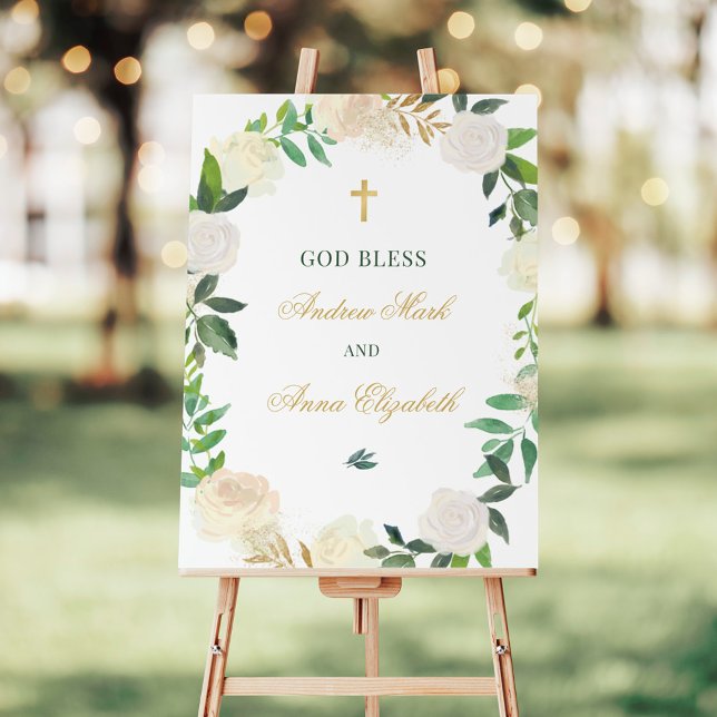 Elegant Floral Greenery Wreath Custom God Bless Foam Board (Creator Uploaded)