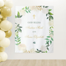 Elegant Floral Greenery Wreath Custom God Bless Tapestry