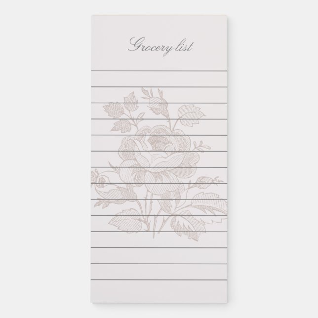 Elegant Floral Grocery List Magnetic Notepad (Front)
