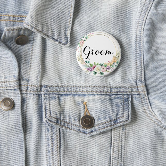 Elegant Floral Groom Button – Custom Text (In Situ)