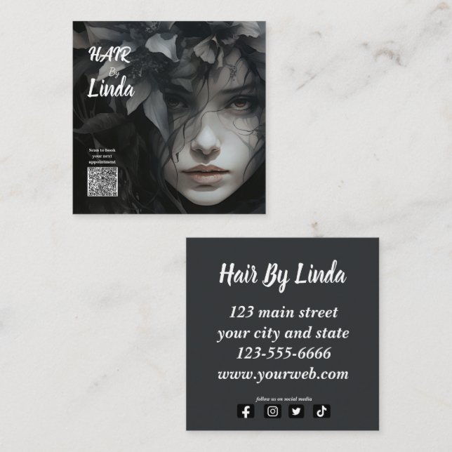 Elegant Floral Hairstylist  QR code business cards (Front/Back)