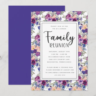 Elegant Floral Hand Lettered Script Family Reunion Invitation