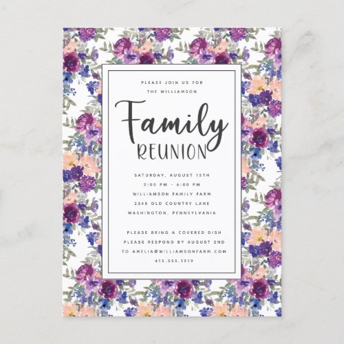 Elegant Floral Hand_Lettered Script Family Reunion Postcard