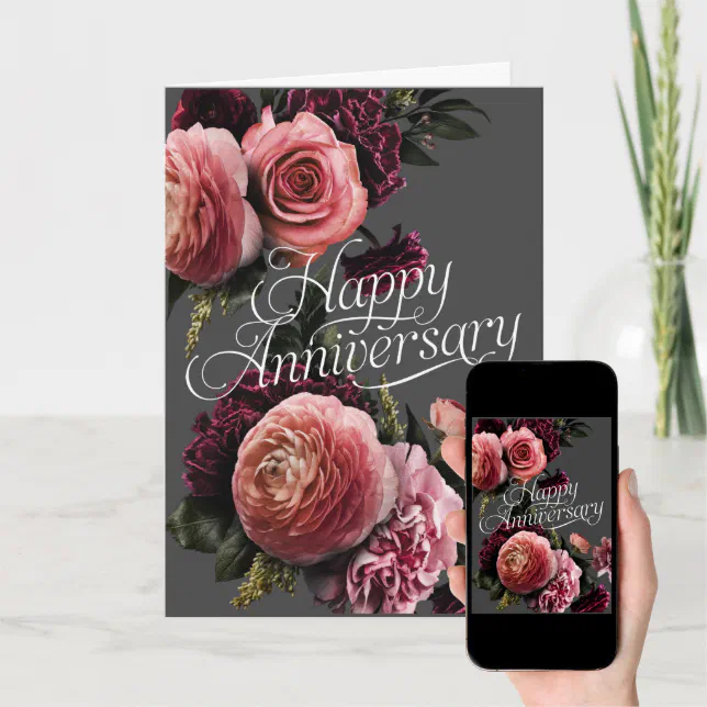 Floral Illustration Happy Anniversary Card