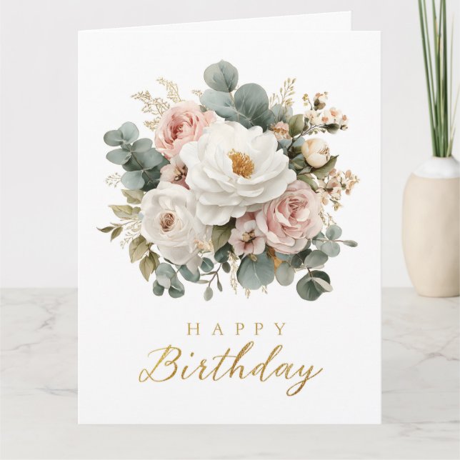 Elegant Floral "Happy Birthday"  Card (Front)