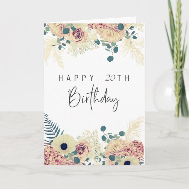 Elegant Floral Happy Birthday Card – Customizable  (Front)