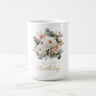 Elegant Floral "Happy Birthday" Coffee Mug