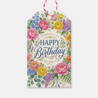 Elegant Floral Happy Birthday Gift Tags