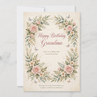 Elegant Floral Happy Birthday Grandma Card