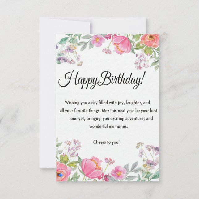 Elegant Floral Happy Birthday Greeting Card (Front)