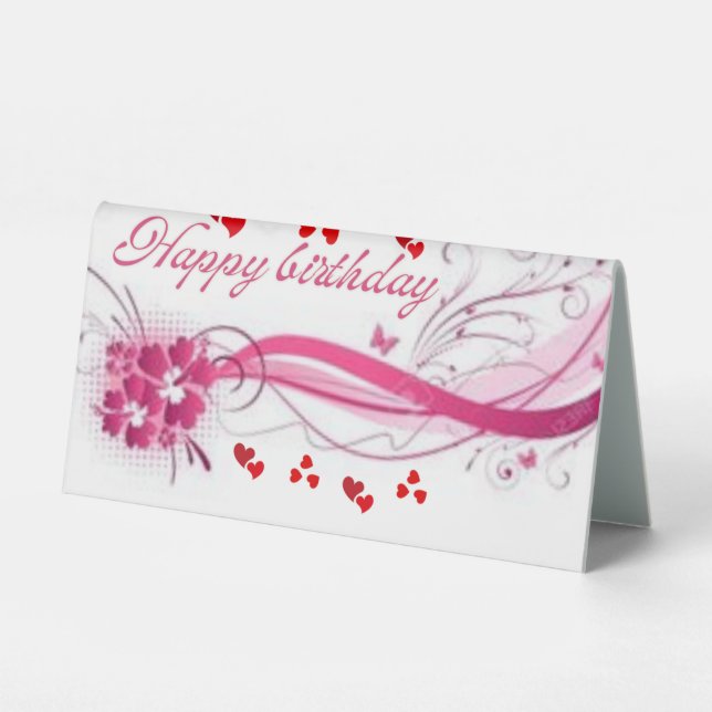 Elegant Floral Happy Birthday Greeting Card Table Tent (Front)