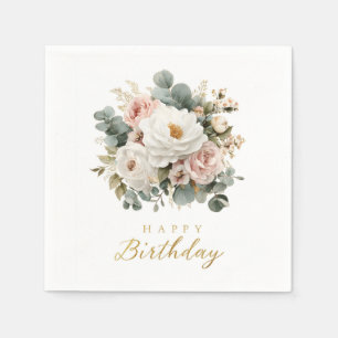 Elegant Floral "Happy Birthday" Napkins