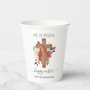 Elegant Floral Happy Easter Cross Christian Paper Cups