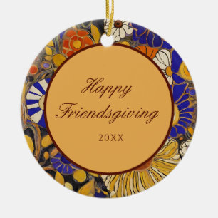 Elegant Floral Happy Friendsgiving Ceramic Ornament