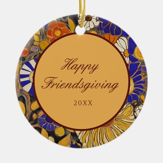 Elegant Floral Happy Friendsgiving Ceramic Ornament (Front)