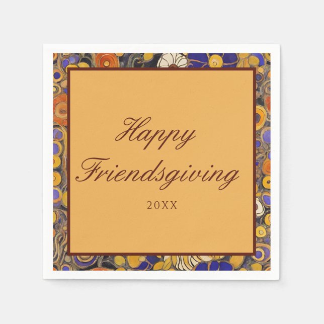 Elegant Floral Happy Friendsgiving Napkins (Front)
